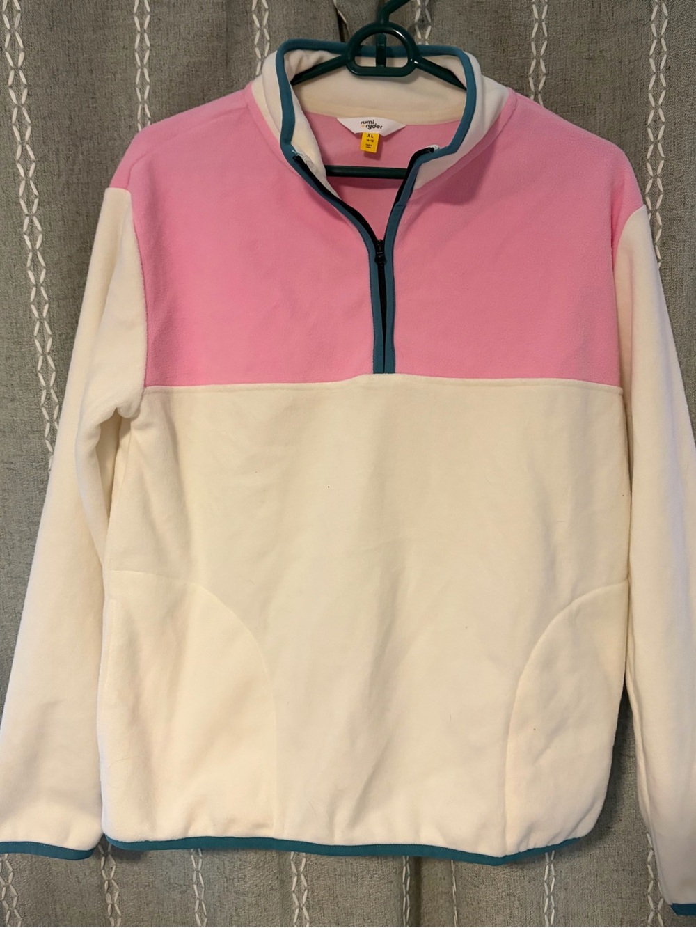 Kids Pink and Cream Quarter-Zip Fleece Pullover Hoodie